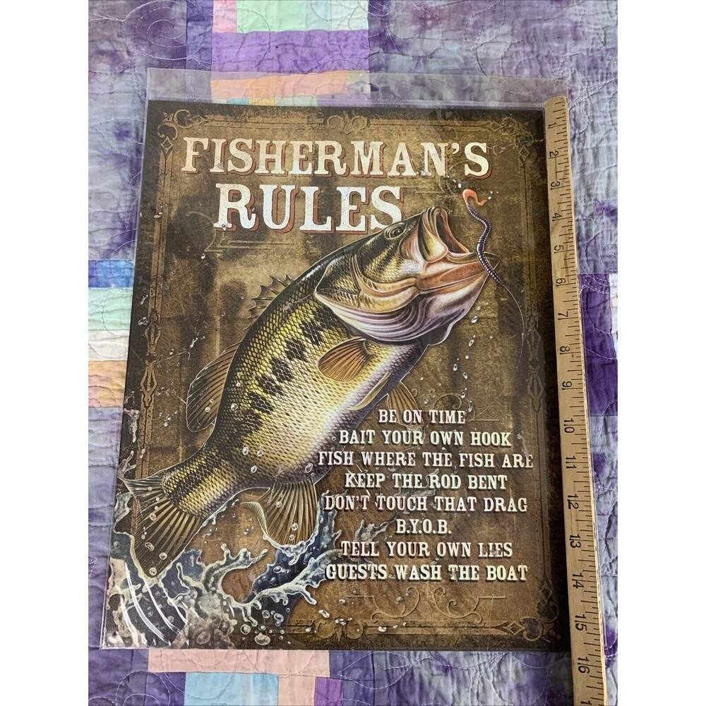 Fisherman’s Rules Metal Sign 12.5" X 16" Man Cave Garage Wall Decor Shop Fishing - Picture 3 of 3